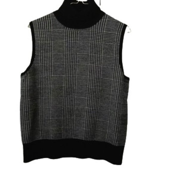 Pendleton Sweaters - Pendleton Sweater: Classic Herringbone Black White Sleeveless Turtleneck Size L